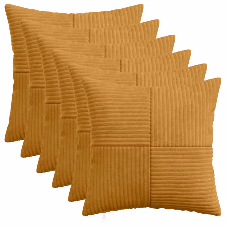 Set di 6 federe vidaXL ALMELO in velluto a coste gialle, L 30 cm x P 30 cm