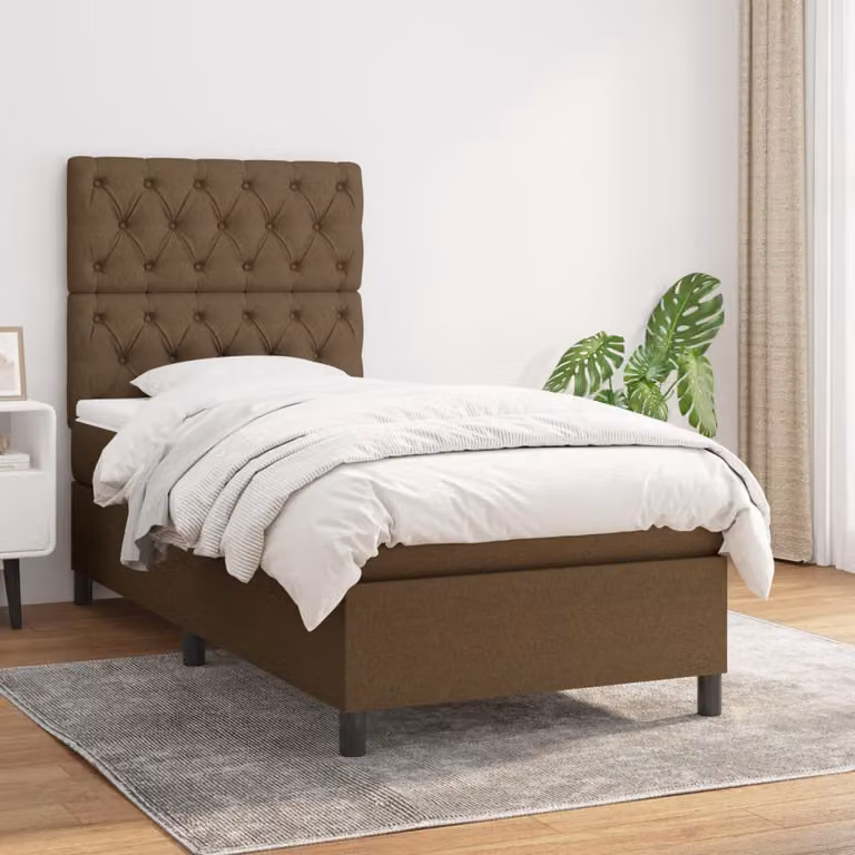 vidaXL Letto Ibrido con Giroletto a Molle e Materasso a Tasche Marrone e Bianco L/P/H: 203 x 80 x 128 cm
