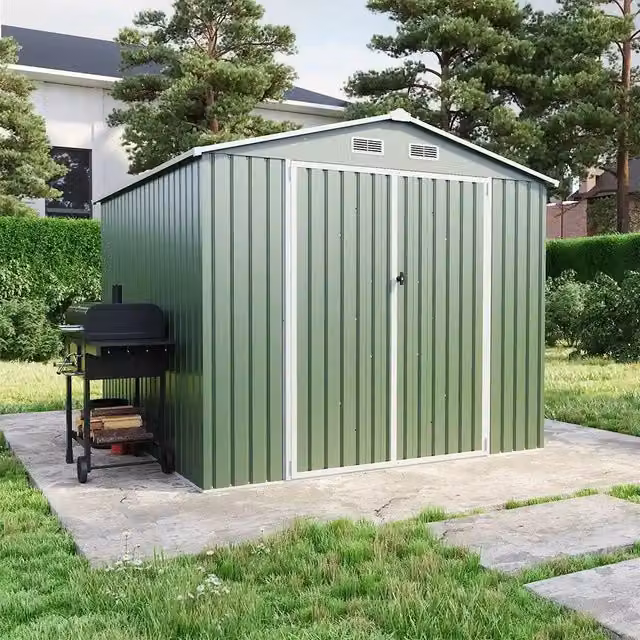 Casetta da giardino in acciaio zincato verde 2,56x2,56xh2,16m - 111kg - 6,55 metri quadri