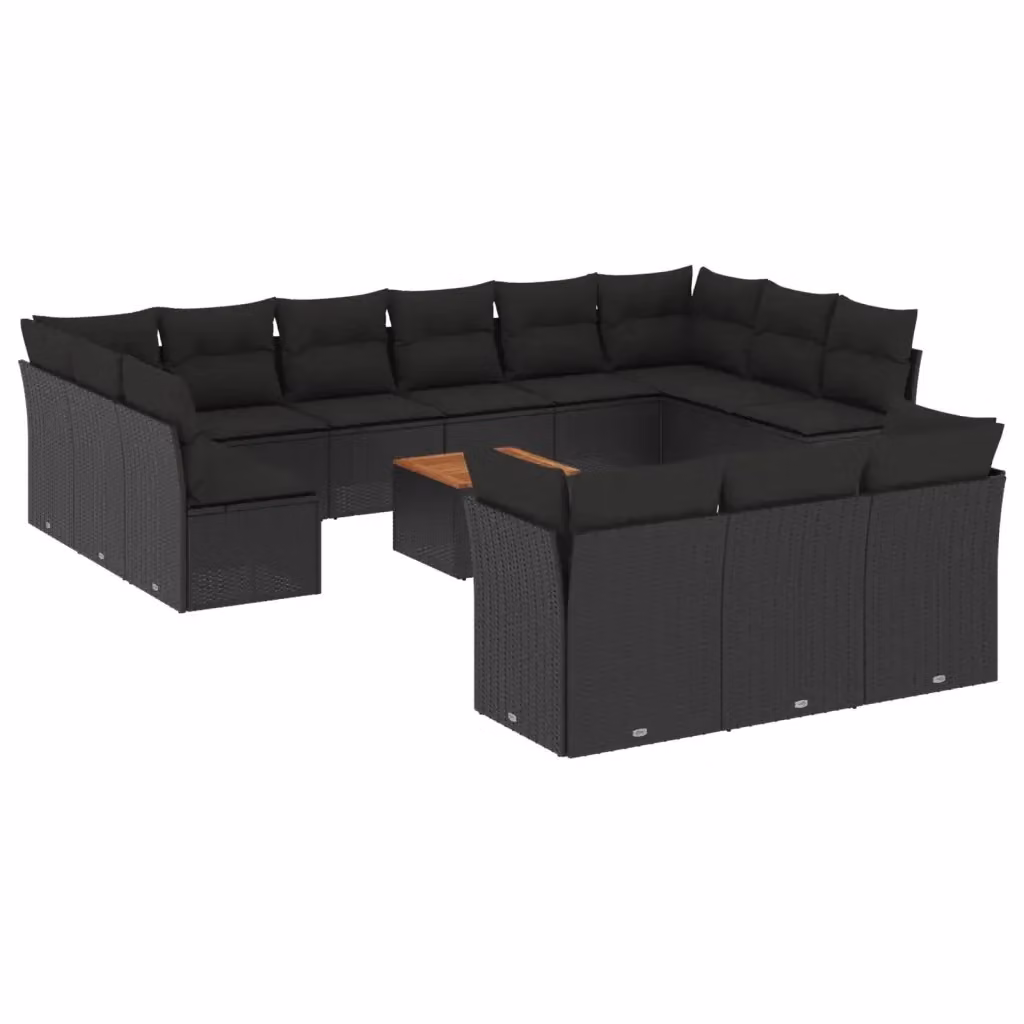 Set di divani da giardino a forma di U vidaXL in polyrattan nero con cuscini e tavolino da esterno – 2