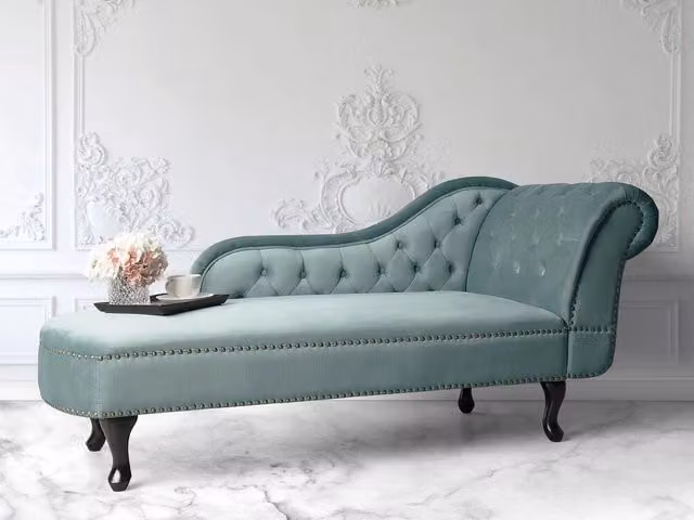 Poltrona Beliani in velluto con struttura in legno di larice, disponibile in verde o blu, ideale per il tuo soggiorno o camera da letto, L/P/H: 169 x 65 x 79 cm – 1