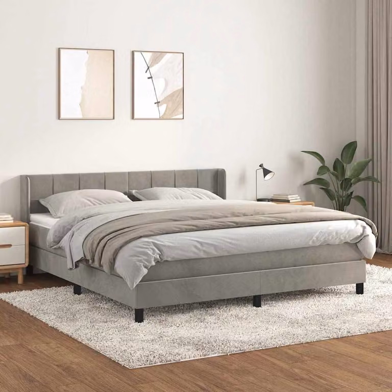 Giroletto a Molle con Materasso vidaXL in Velluto Grigio Chiaro L/P/H: 180 x 200 x 88 cm