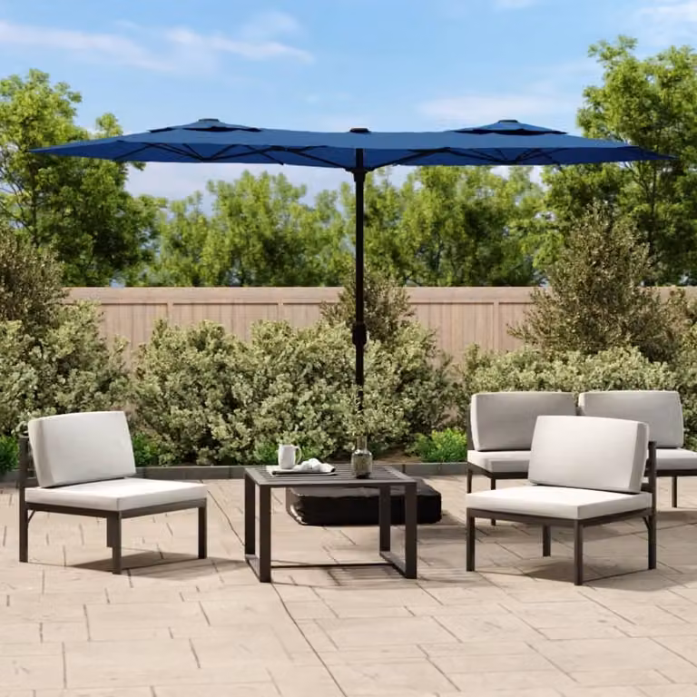 Maison Exclusive - Ombrellone doppio con luci LED, colore azzurro, dimensioni 316x145 cm