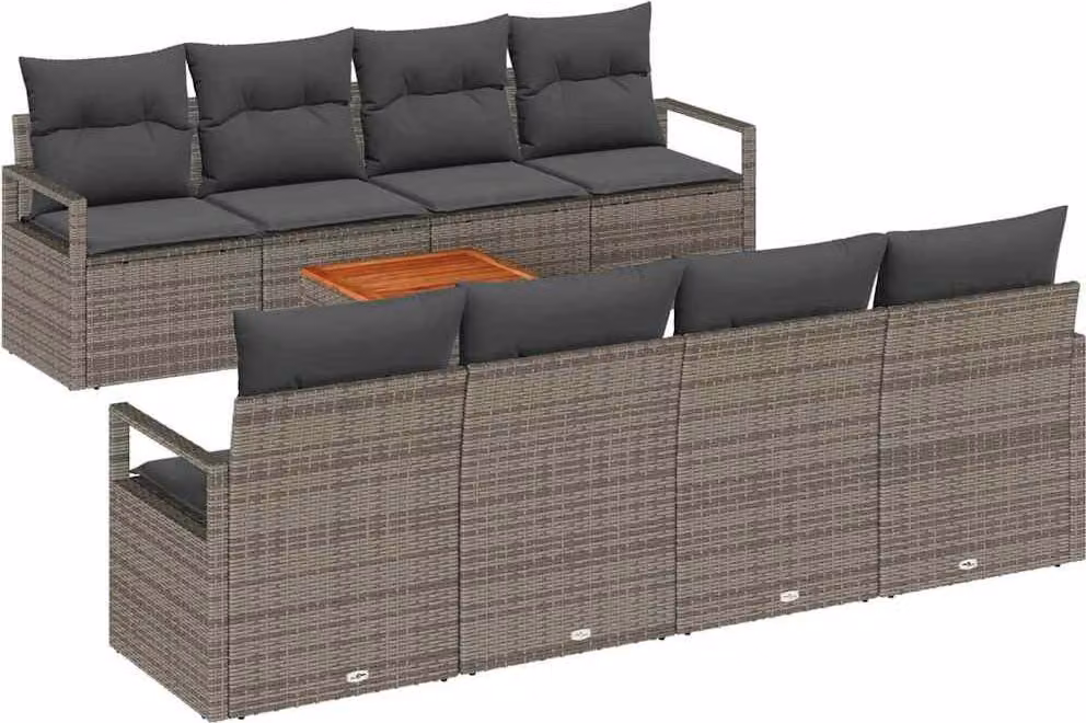 Set Divano da Giardino 9 pcs Grigio polyrattan