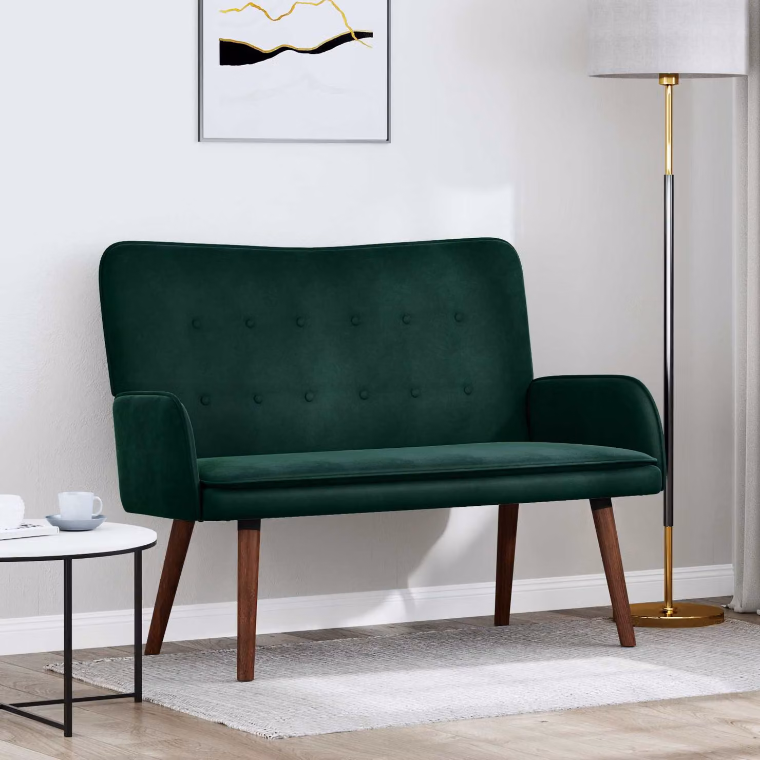 vidaXL Divano a 2 Posti in Velluto Verde Scuro L: 115 cm, P: 61 cm, H: 87 cm
