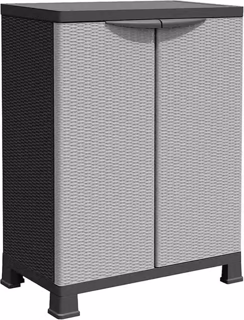 Mobile contenitore moderno HELLOSHOP26 in plastica grigia con 2 ante, ripiani interni e serratura, L: 68 cm, P: 39 cm, H: 92 cm