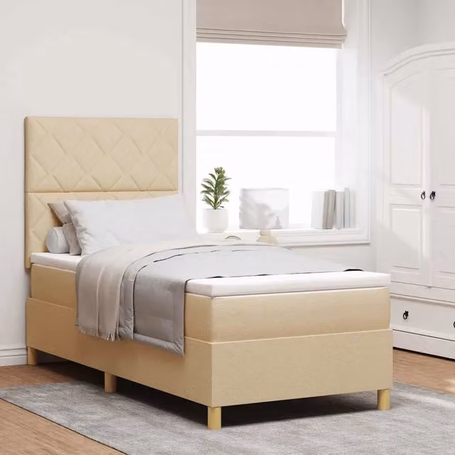 Letto a molle con testiera vidaXL in tessuto beige L 90 cm x P 200 cm