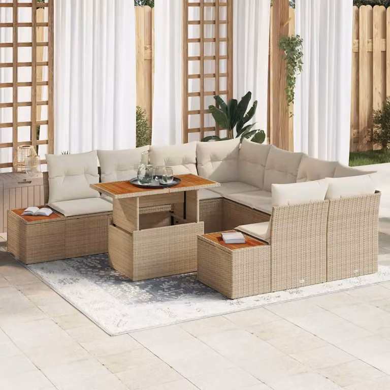 Set da pranzo da giardino moderno vidaXL in legno di acacia e rattan beige per 9 persone