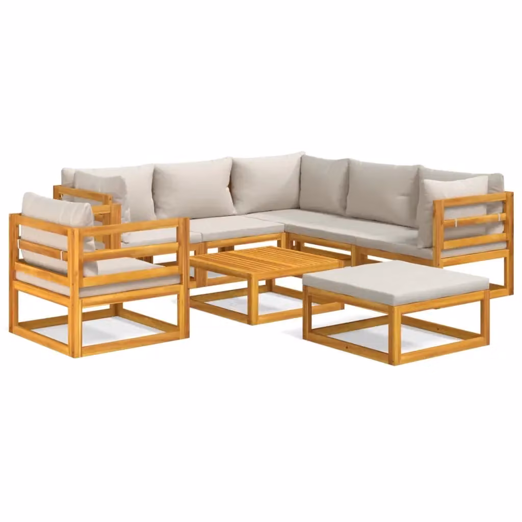 Set Salotto da Giardino vidaXL in Legno di Acacia con 8 Cuscini Grigio Chiaro – 2