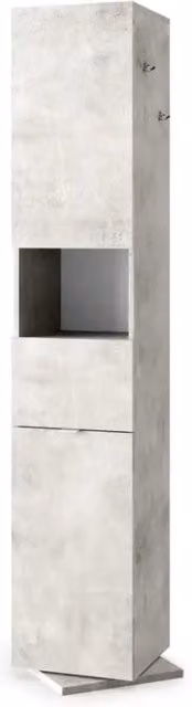 Colonna da bagno girevole con specchio, 2 porte e 1 cassetto, collezione BURA. Colore grigio effetto cemento