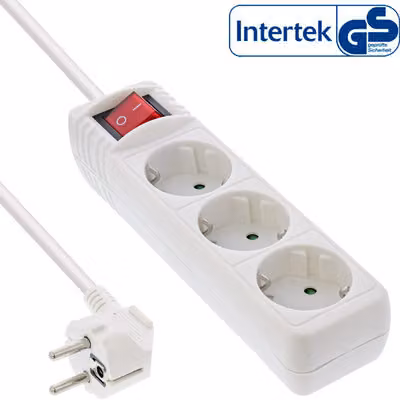 InLine® 16433T Striscia di prese, contatto di terra a 3 vie, con interruttore, 3 m, bianco