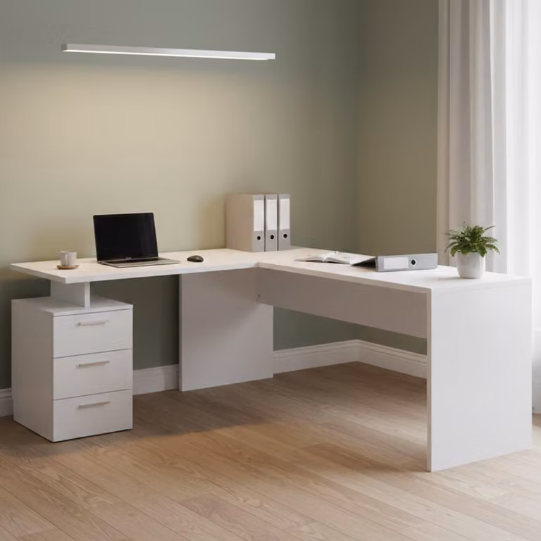 Dmora Scrivania Ascuby 60x180x75h cm Bianco Lucido, Angolare Modulabile  Italy