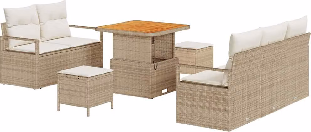 Set Divano da Giardino con cuscino 8 pcs Beige polyrattan