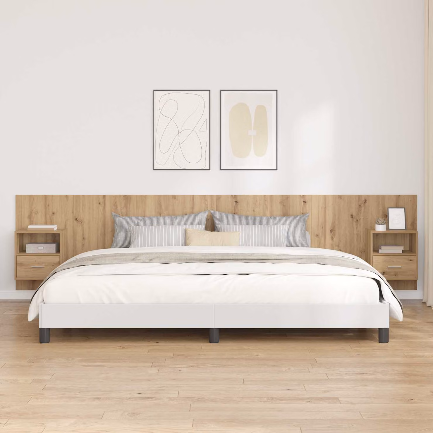 Set di 3 pezzi Testata con Comodini e Mensole vidaXL in Legno Rovere e Metallo, Colore Marrone
