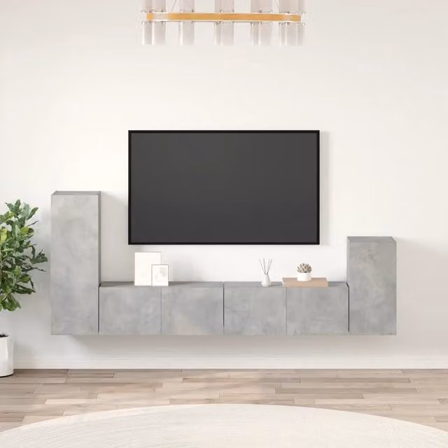 Set di mobili porta TV moderno vidaXL in legno e MDF, 4 pezzi, colore grigio – 1