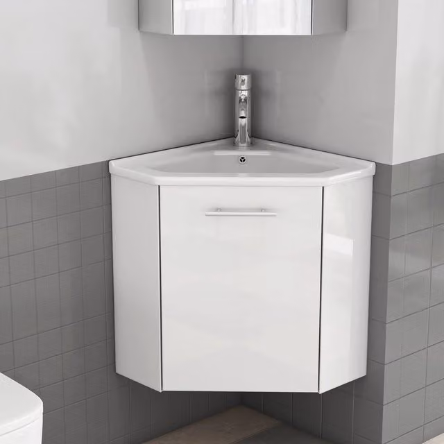 Mobiletto angolare per bagno Minimal con lavabo bianco lucido L/P/H: 60 x 60 x 85 cm