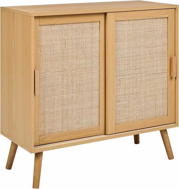 Credenza Beliani in stile boho con ante in rattan e finitura beige e marrone per camera da letto o soggiorno