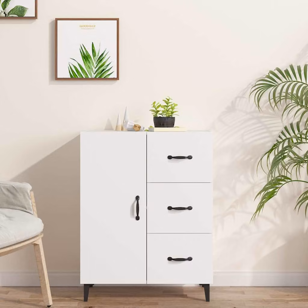 vidaXL Credenza Bianca Moderna in Legno Multistrato L: 69,5 cm, P: 34 cm, H: 90 cm