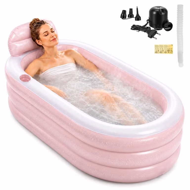 Vasca da bagno gonfiabile, dimensioni 160 x 85 x 45 cm, con pompa d'aria elettrica, realizzata in PVC, ideale per giardino e balcone