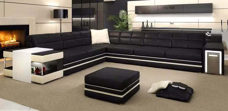 Ecksofa Sofa Couch Polster Leder Wohnlandschaft Ecke Garnitur Ledersofa 3026
