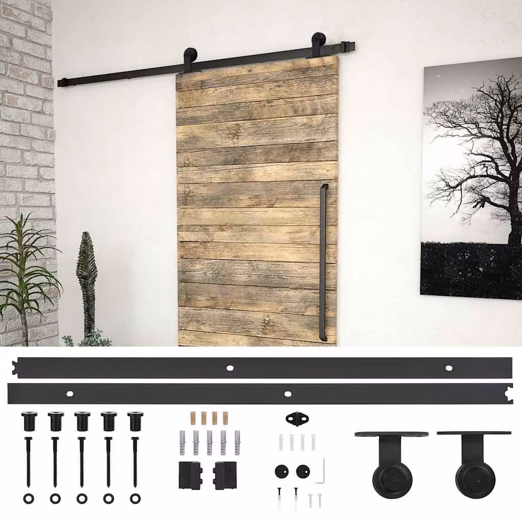 vidaXL Kit di Binari per Porte Scorrevoli SKIEN in Acciaio Nero Opaco, Lunghezza: 183 cm