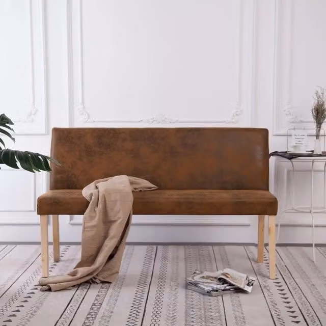 Panca-Sgabello 139,5 cm Marrone in Pelle Scamosciata Artificiale