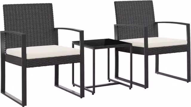 Set da Pranzo da Giardino Moderno con Tavolo in Vetro e Struttura in Acciaio Verniciato a Polvere Nero e Antracite – 1