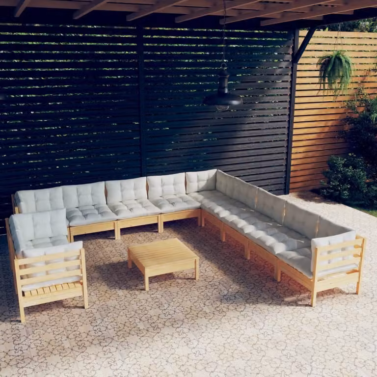 Maison Exclusive - Set Divani da Giardino 12 pz con Cuscini Crema Massello di Pino