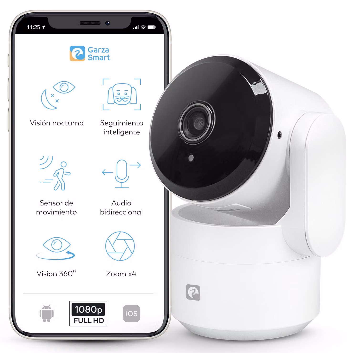 Telecamera IP WiFi da interno, con visione a 360°, frequenza 2,4 GHz, risoluzione 1080 HD, visione notturna e rilevamento del movimento