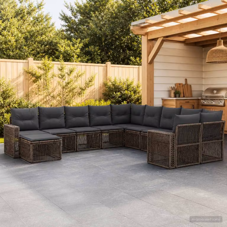 Set Divano da Giardino vidaXL 11 pz in Polyrattan Grigio e Antracite con Cuscini e Struttura in Acciaio