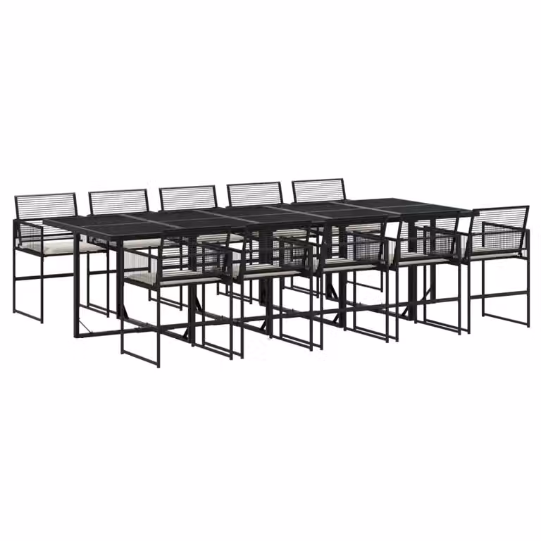 Set da Pranzo da Giardino 11 pz con Cuscini in Polyrattan Nero