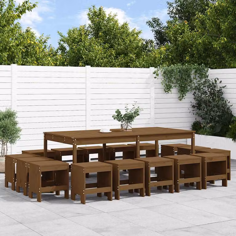 Set da pranzo da giardino vidaXL in legno di pino marrone, 17 pezzi