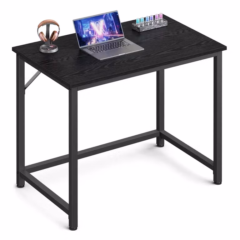 Scrivania Tavolo da Computer Scrittoio Compatto, Nero Ebano + Nero Inchiostro / 50 x 80 x 76 cm