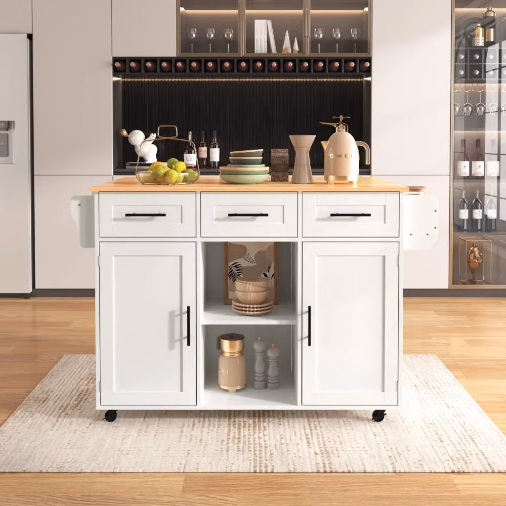 Carrello da cucina REDOM con piano ribaltabile in MDF bianco, L: 139 cm, P: 46 cm, H: 91,5 cm – 2