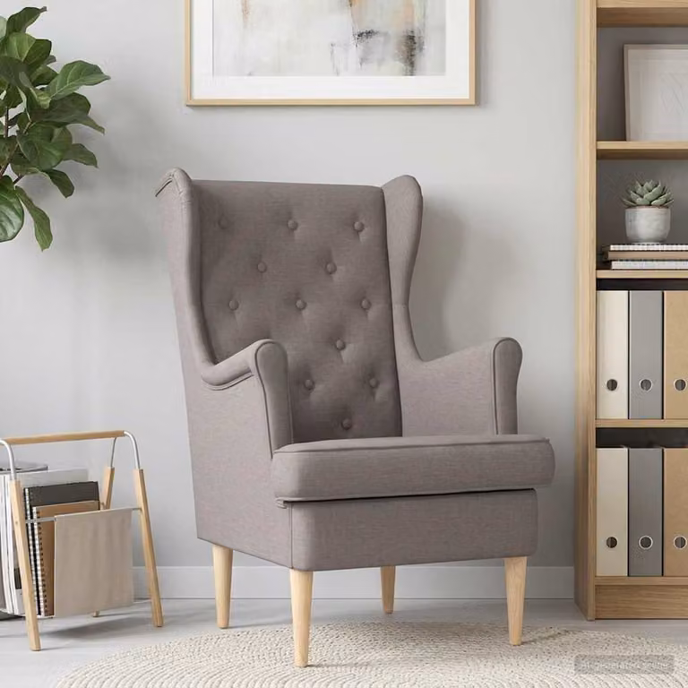 Poltrona moderna vidaXL in tessuto beige e grigio con braccioli e struttura in legno e metallo