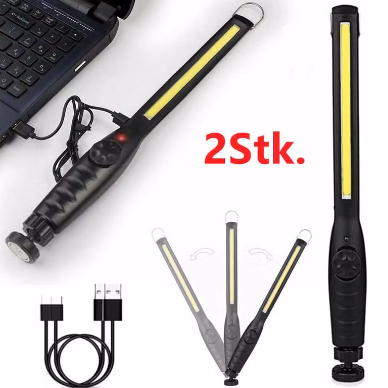 Lampada da lavoro a LED COB, doppia intensità, per auto, con batteria, ideale per officine, lampada portatile, con magnete, lampada a stelo