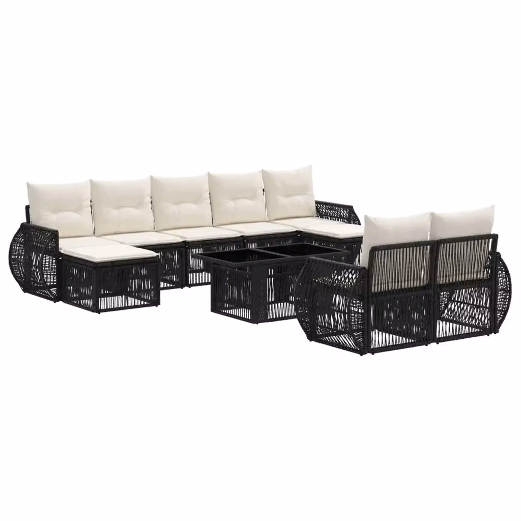 Set Divano da Giardino 10 Pezzi vidaXL in Polyrattan Nero e Bianco Crema con Tavolino e Cuscini Imbottiti – 2