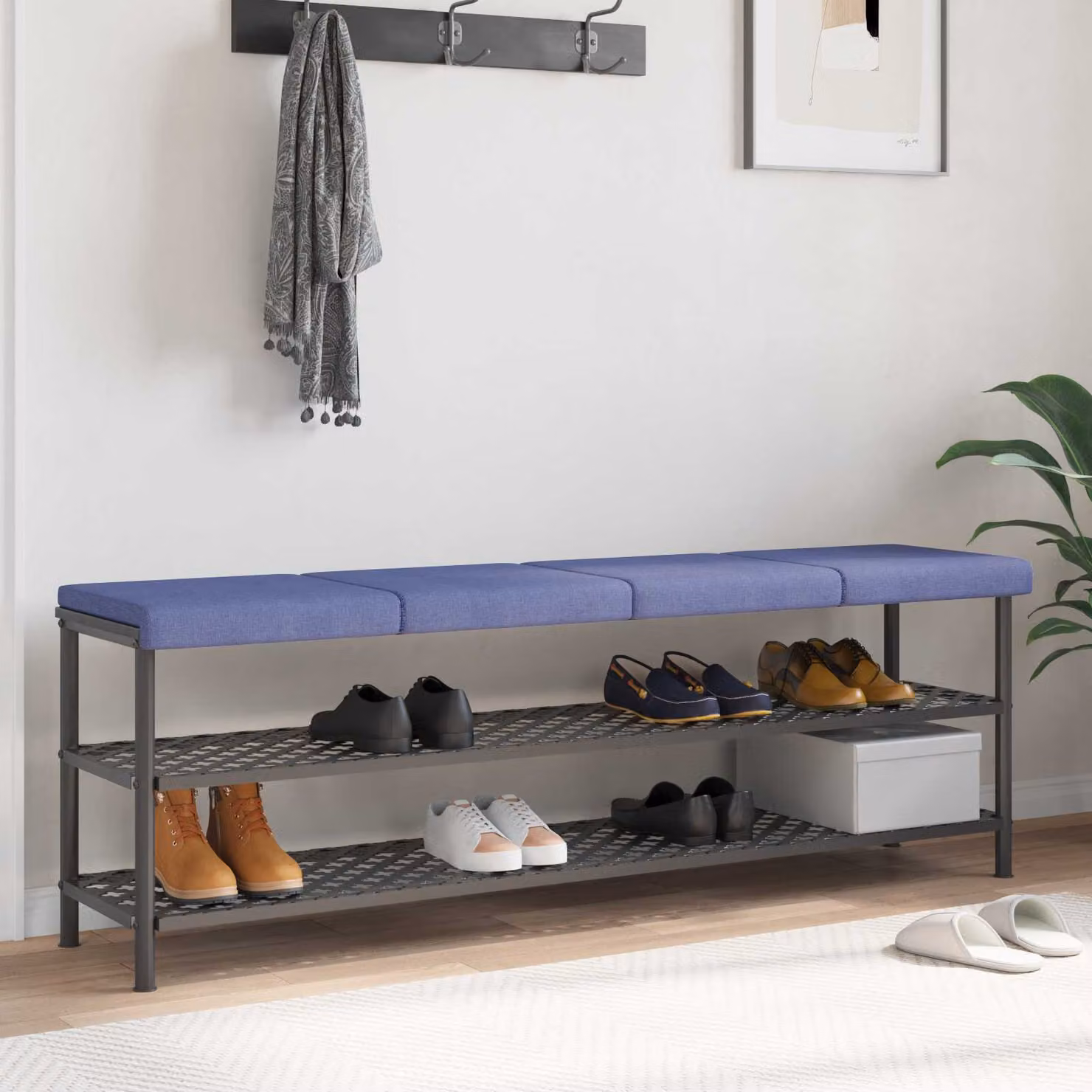 Set di 4 cuscini per panchina vidaXL in tessuto blu jeans con antiscivolo e imbottitura in schiuma, Profondità: 35 cm