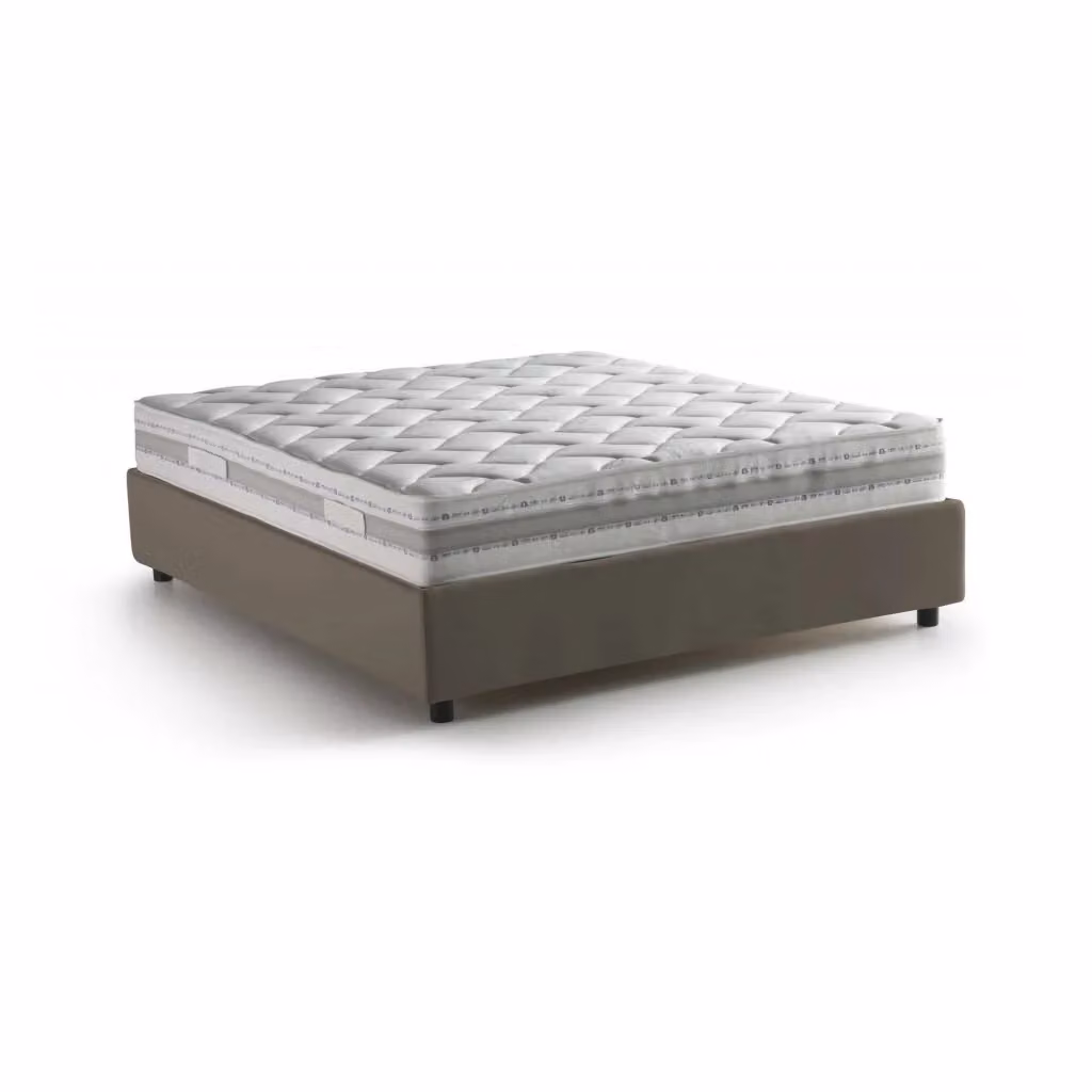 Letto matrimoniale contenitore Akemi di Talamo Italia con rivestimento in ecopelle e materasso incluso, colore tortora, L/P/H: 140 x 190 x 155 cm – 2