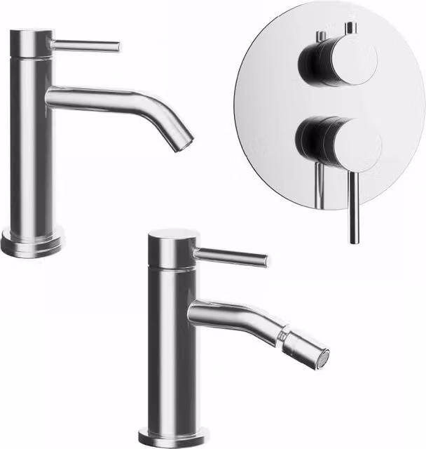 Set di miscelatori Bette cromati per lavabo, bidet senza scarico e incasso doccia con deviatore