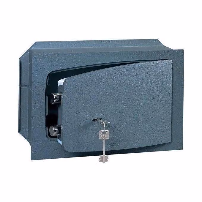 Cassaforte a muro Cisa 8A010 in acciaio grigio con chiave doppia mappa, 2 catenacci da 22 mm e spessore 8 mm, L: 31 cm, P: 15 cm, H: 19 cm – 2