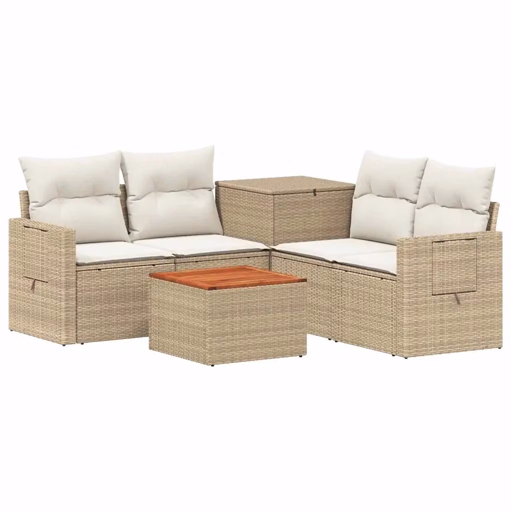 Set di mobili da giardino vidaXL in polyrattan composto da 2 divani a 2 posti, 1 tavolino da caffè e 3 sedute con cuscini in beige e bianco crema – 2