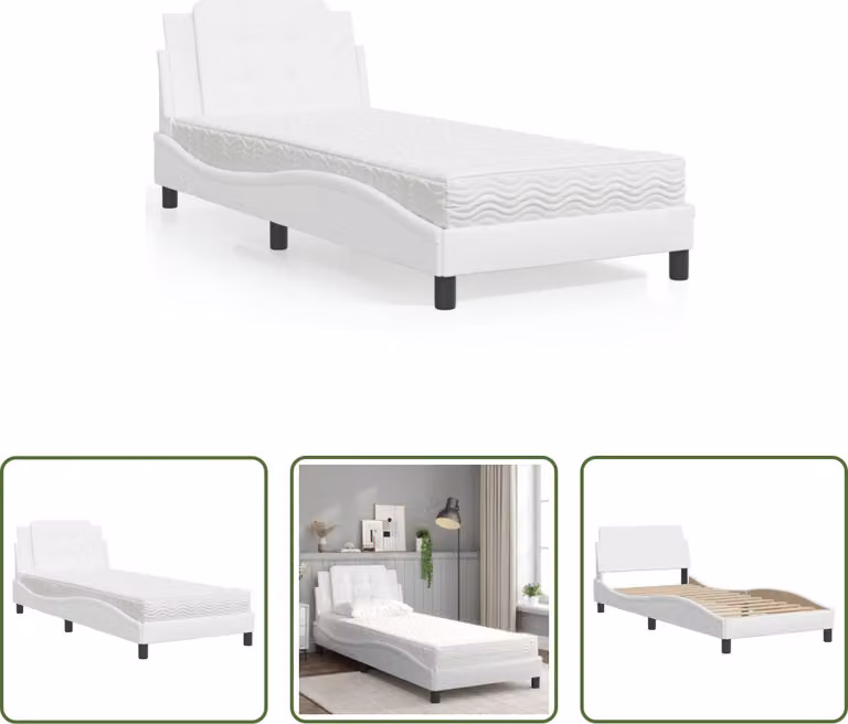 The Living Store Letto con materasso bianco 90x200 cm in ecopelle