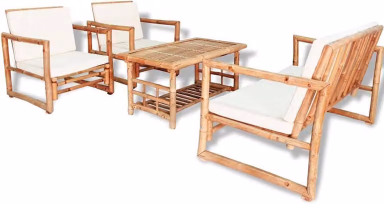 vidaXL 12-TLG. Set di mobili da giardino in bambù con panca e sedie dal design rustico