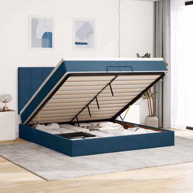 Pouf Letto con Materasso vidaXL in Velluto Blu Scuro con Illuminazione LED e Porte USB L/P/H: 200 x 200 x 128 cm