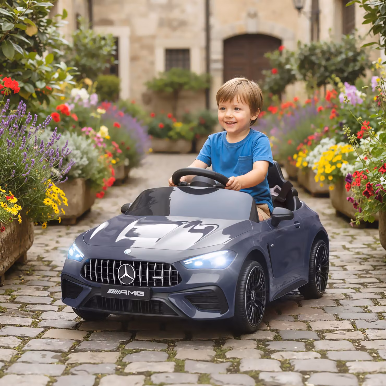 Auto elettrica Mercedes AIYAPLAY per bambini con telecomando, motori 12V e luci LED, Grigio – 2