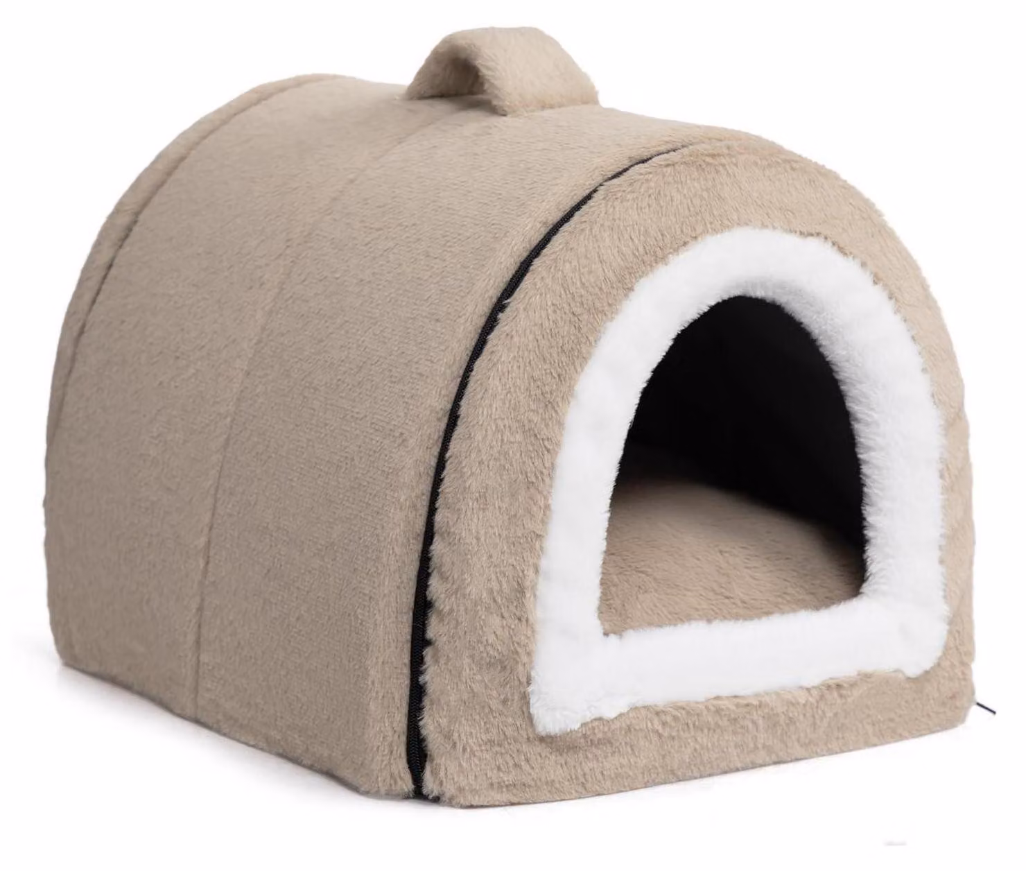 Cuccia per gatti, lettino per cani, 2-in-1, pieghevole, in peluche, color beige chiaro, 42x35x35 cm