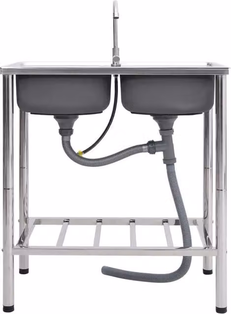 Lavello da Campeggio Vasca Doppia con Rubinetto in Acciaio Inox CFW2412441