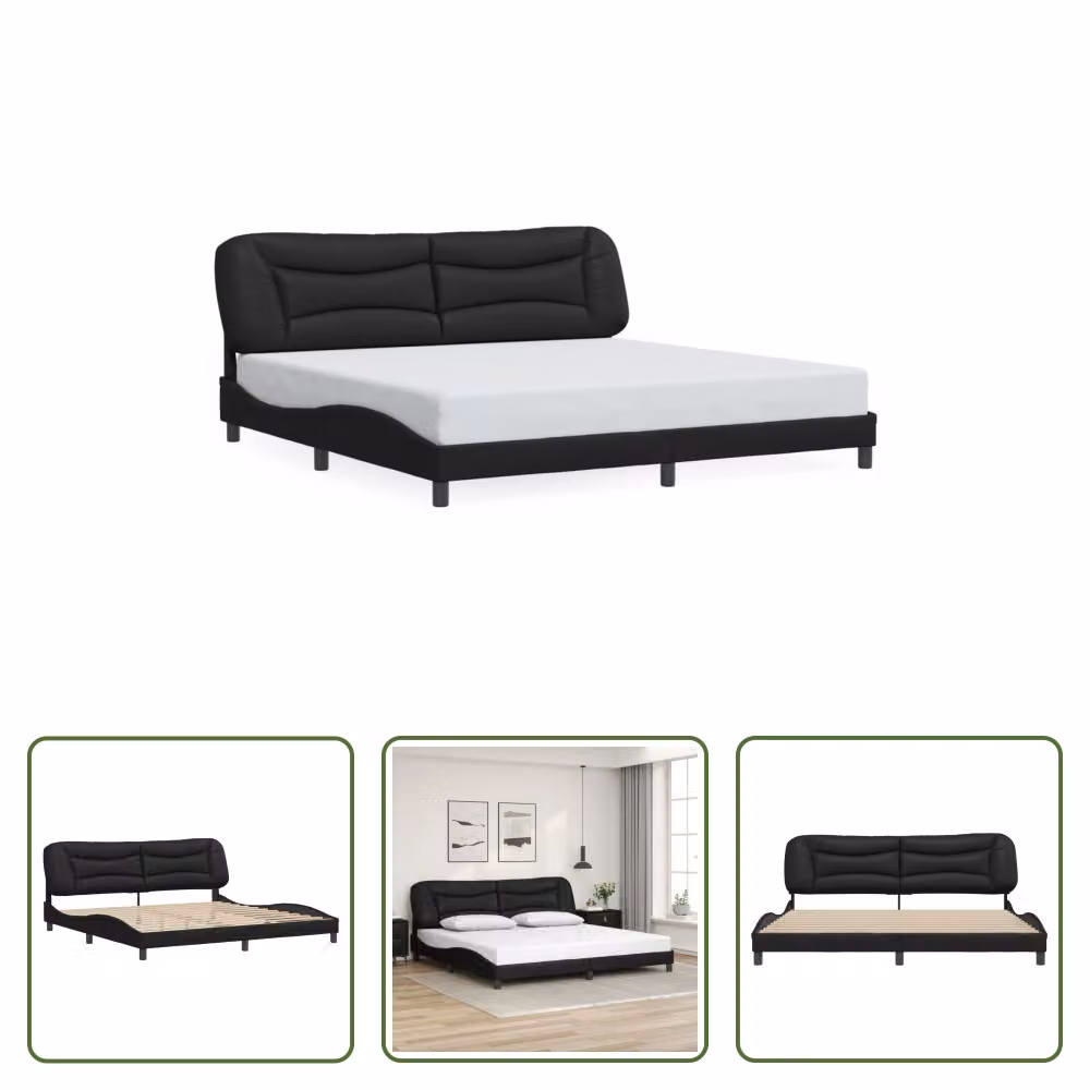 The Living Store Struttura letto con testiera nera 200x200 cm in ecopelle
