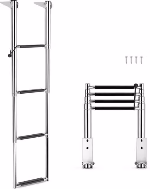 Scala telescopica per barca a 4 gradini in acciaio inox color argento con gradini antiscivolo e portata 227kg
